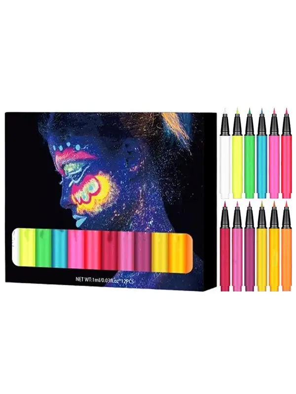 12 Farben matt Augen stift flüssig schnell trocknend Make-up Augen stift Set matt UV Lumineszenz fluor zierend glühen Augen stift für Make-up