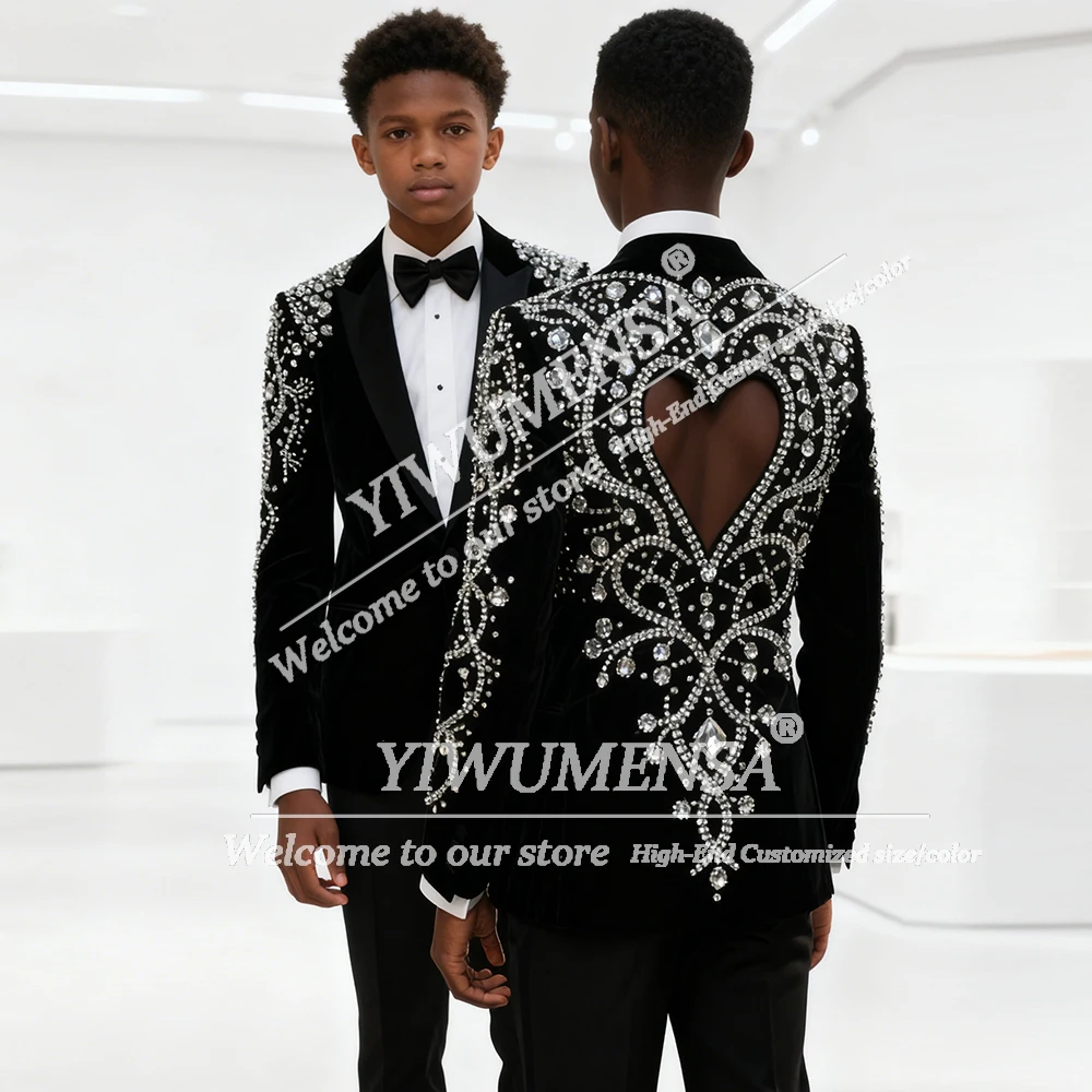 Unique Design Beaded Stones Boys Suit Cut-Out Prom Blazers Customized 2 Piece Child Wedding Tuxedos traje de festa de casamento
