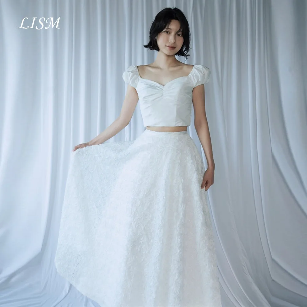 

LISM Sweetheart A-Line Korea Wedding Dress Short Sleeve Simple Satin Silk Elegant Bridal Gown Photo Shoot Customize 웨딩드레스