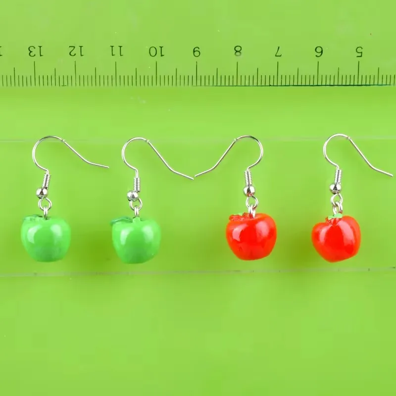 Diy Fashion Girl Resin Kawaii 3D Fruit Green Red Apple Earrings Mini Simulation Yellow Three -Dimensional Lemon Drape Women's Je