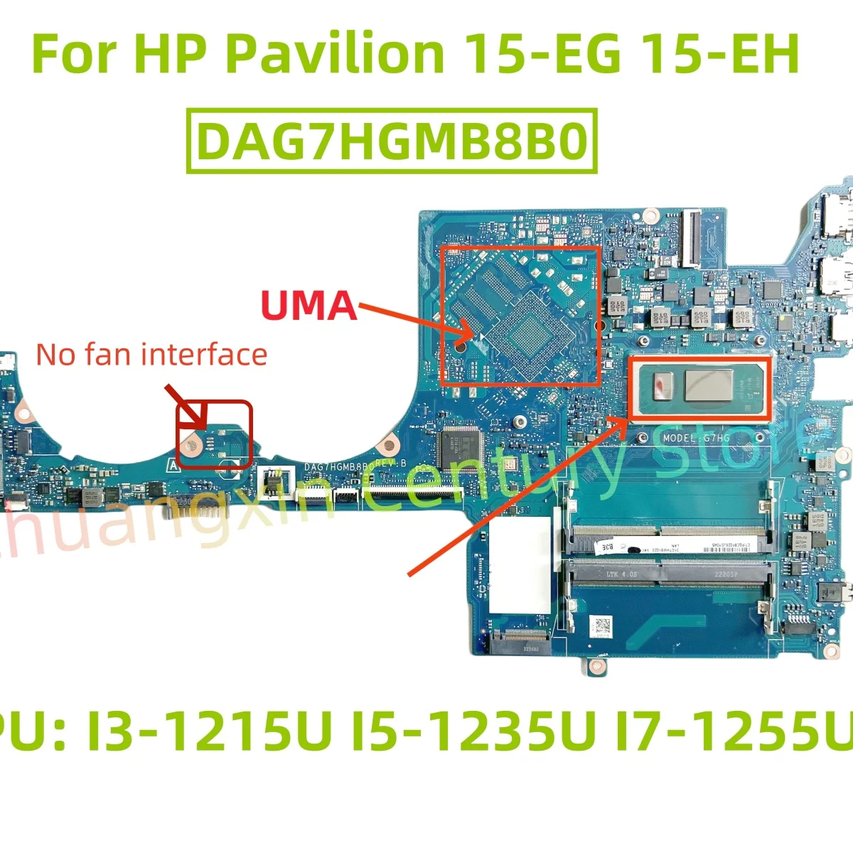 DAG7HGMB8B0 motherboard for HP Pavilion 15-EG 15-EH laptop with CPU: U300 I3-1215U I5-1235U I7-1255U UMA 100% test ok shipment