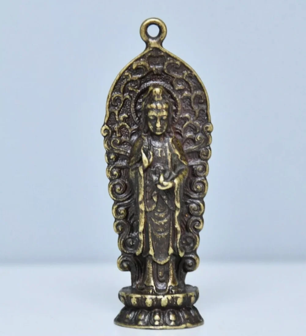 2.1'' Chinese Old Tibet Buddhism Bronze Kwan-yin Guanyin Goddess Amulet hanging ornament