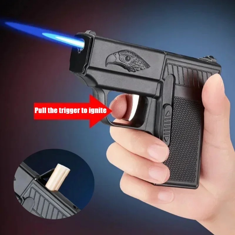 Portable Cigarette Case Lighter Hold 8 Ordinary Cigarettes Gun Type Split Jet Inflatable Windproof Lighters & Smoking Accessorie