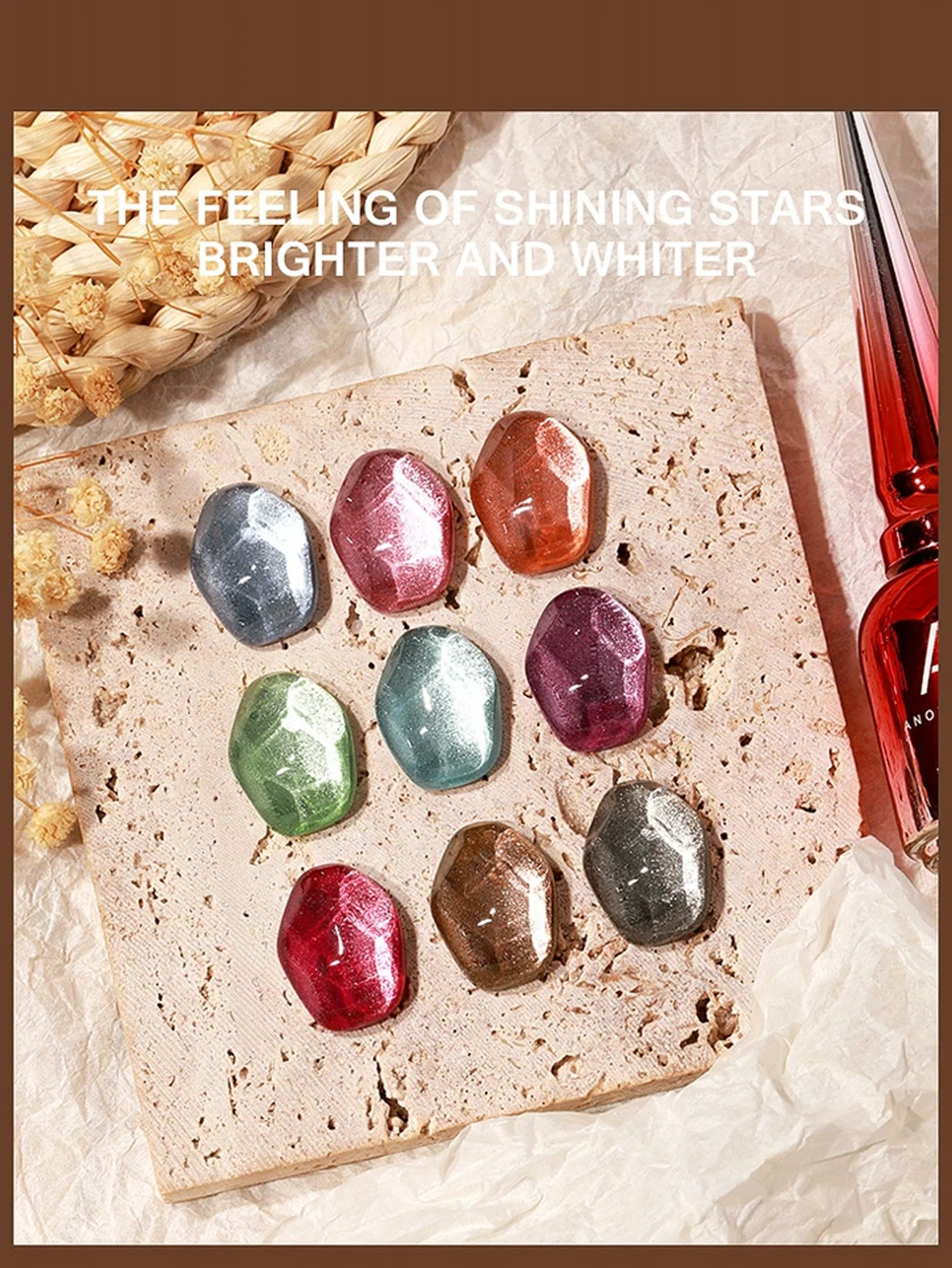 1/9PCS 2025 New Autumn and Winter Nail Polish in Coffee Color with Platinum Crystal Glass Beads Cat Eye Gel, Lasts for 28 Days