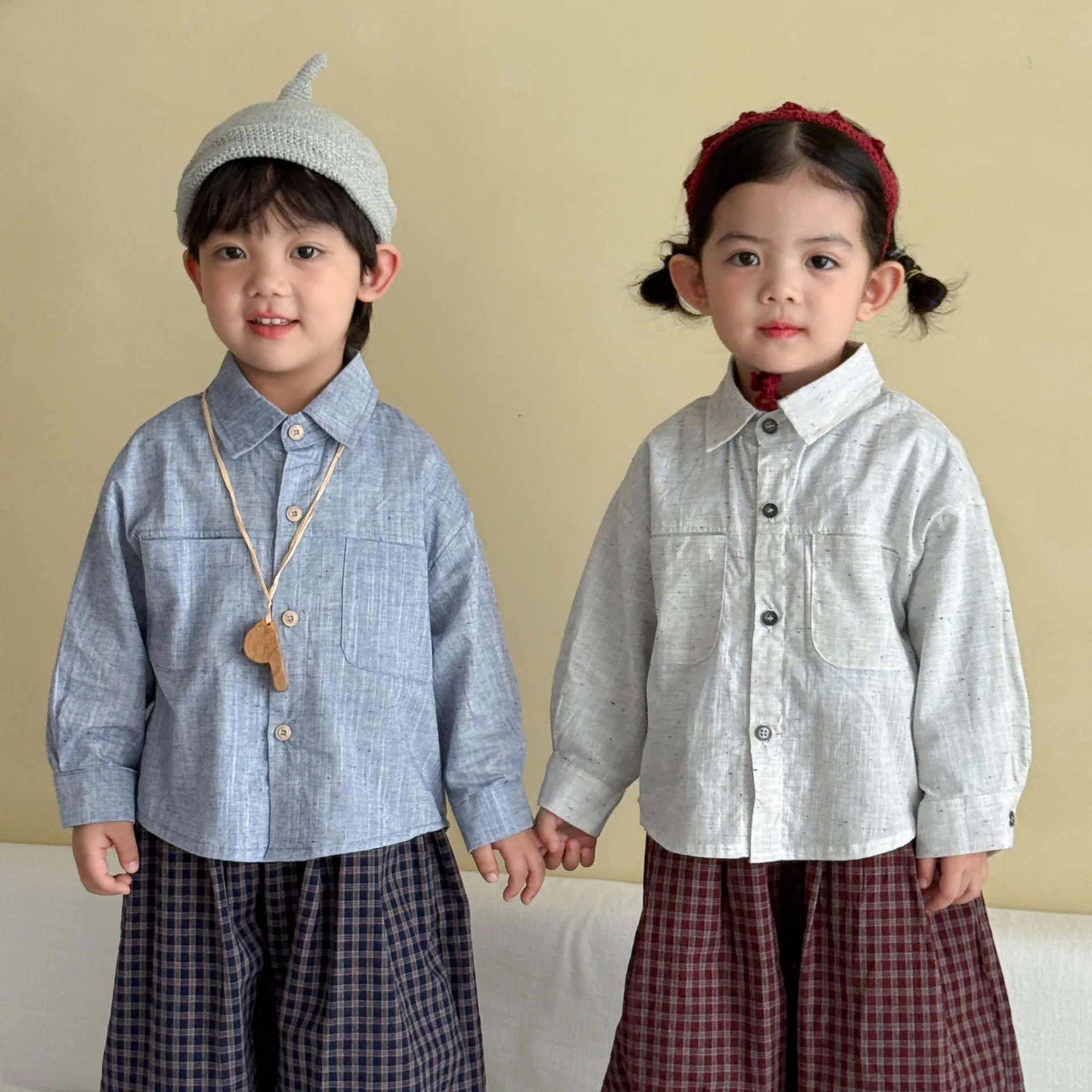 2026 Autumn New Children Long Sleeve Shirts Solid Girls Loose Lapel Tops Boys Cotton Casual Coat Kids Clothes