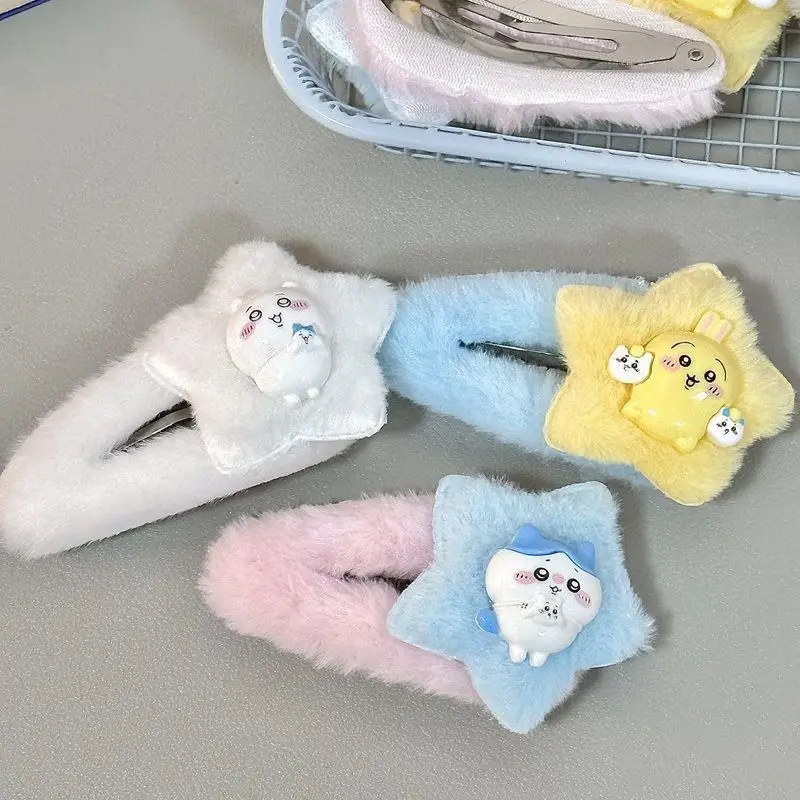 

MINISO милая кавайная заколка для волос с ворсом Chiikawa Usagi Momonga, милая челка, заколка для волос с разбитым краем, подарки для девочек, праздничные подарки