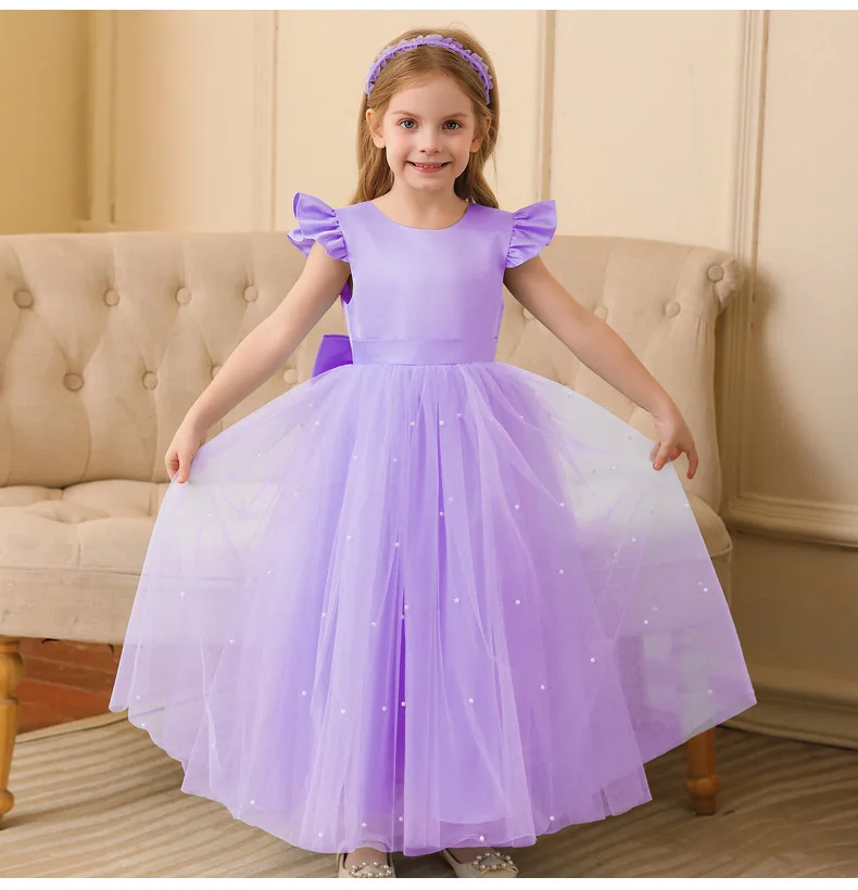 

New children's princess dress, medium and large girls' mesh dress, performance costume, long dress