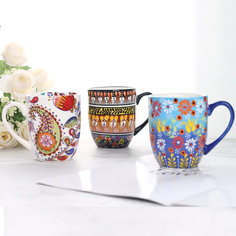 Creative Bohemia Mug Hand Painted Ceramic Tea Milk Stave Cups with Handle Coffee Drinkware Mugs Novelty Birthday Gifts