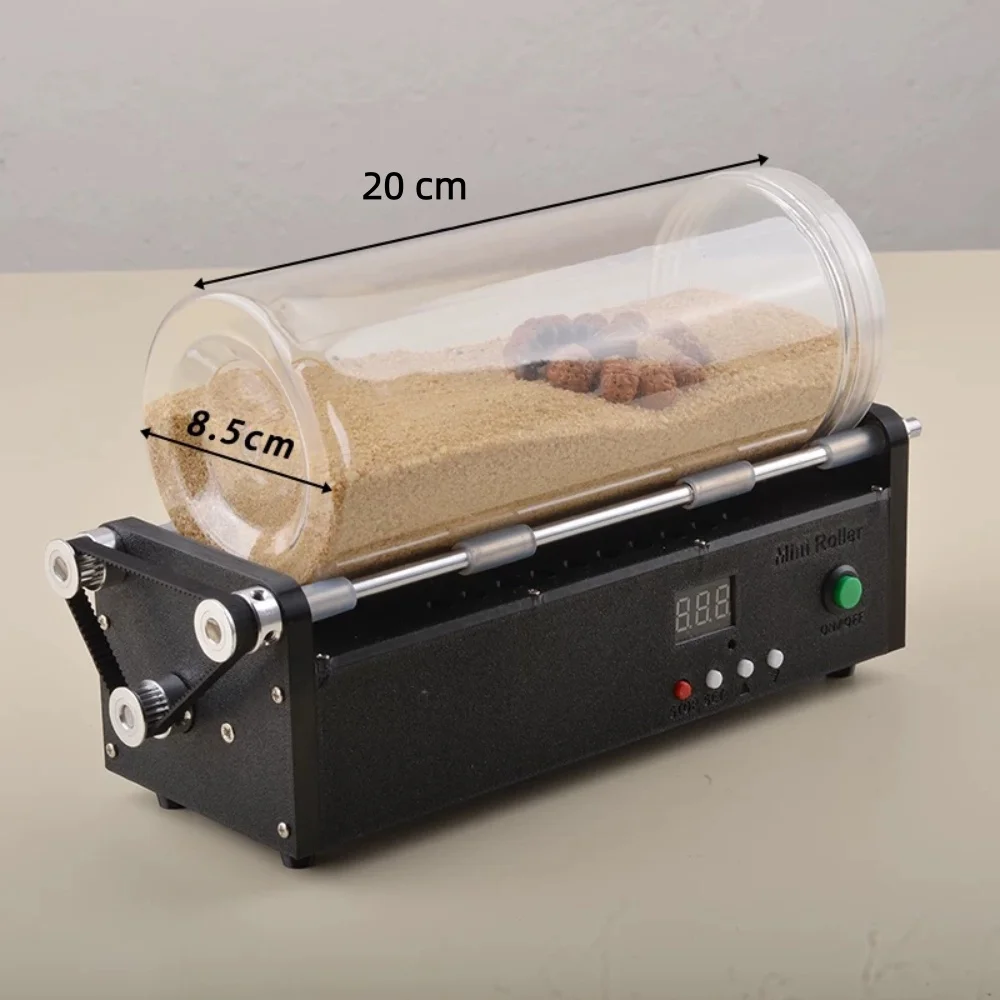 Mini Rotary Tumbler Polishing Kit Adjustable Timer and Speed Desktop Grinding Polishing Machine with 85x200mm Transparent Drum