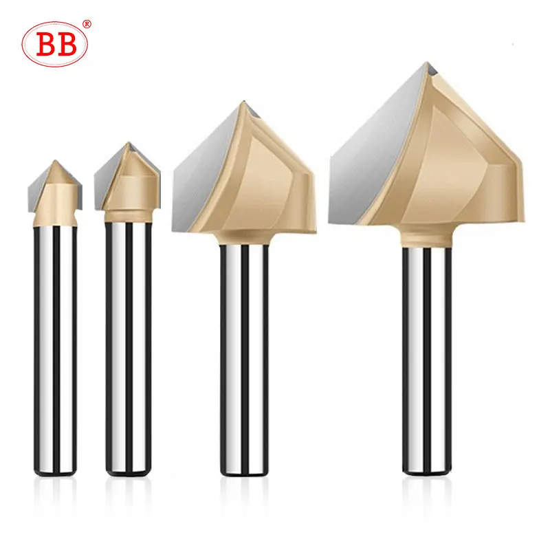 Bb-v Groove Slot Cutter para Carpintaria 60 90 120 Graus Chanfro Router Bit Diâmetro da Haste Ferramentas Cnc para Gravura em Madeira