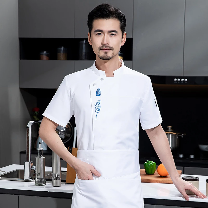 Traje de cocina para hombre y mujer, ropa de trabajo de servicio de Catering, uniformes de restaurante, camisa de cocina, monos de camarero de panadería