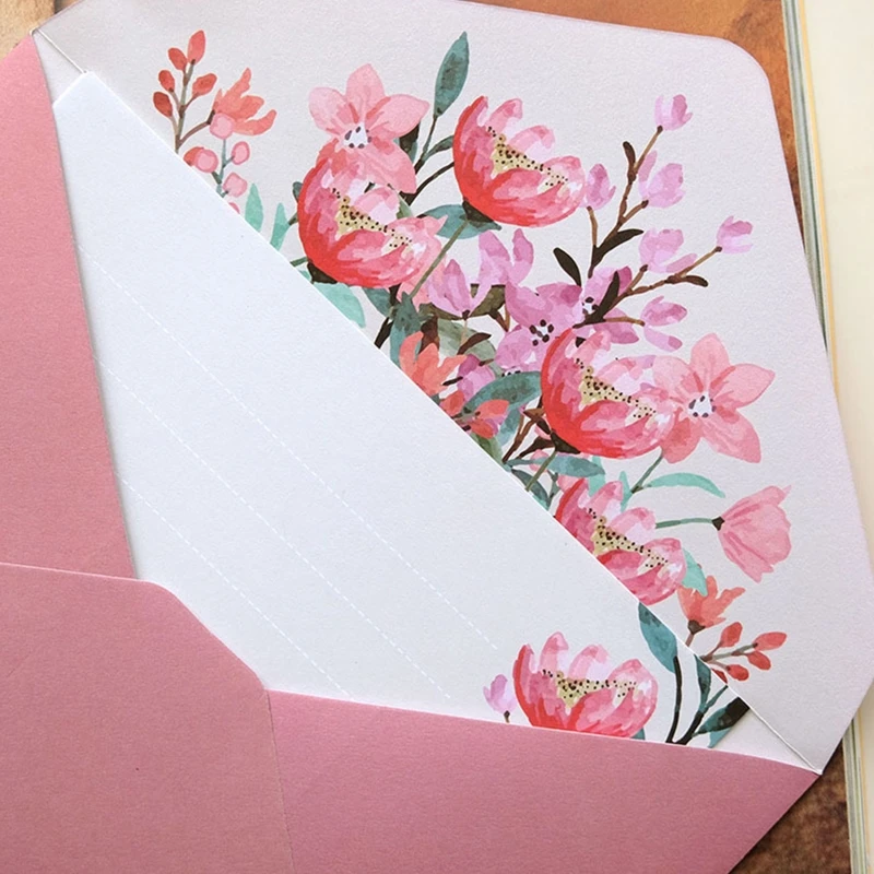 Letter Paper Stationery Kit Flower Envelop Set Wide Ruled A5 Letter Papers for Home Party Invitation Thank You  Letter