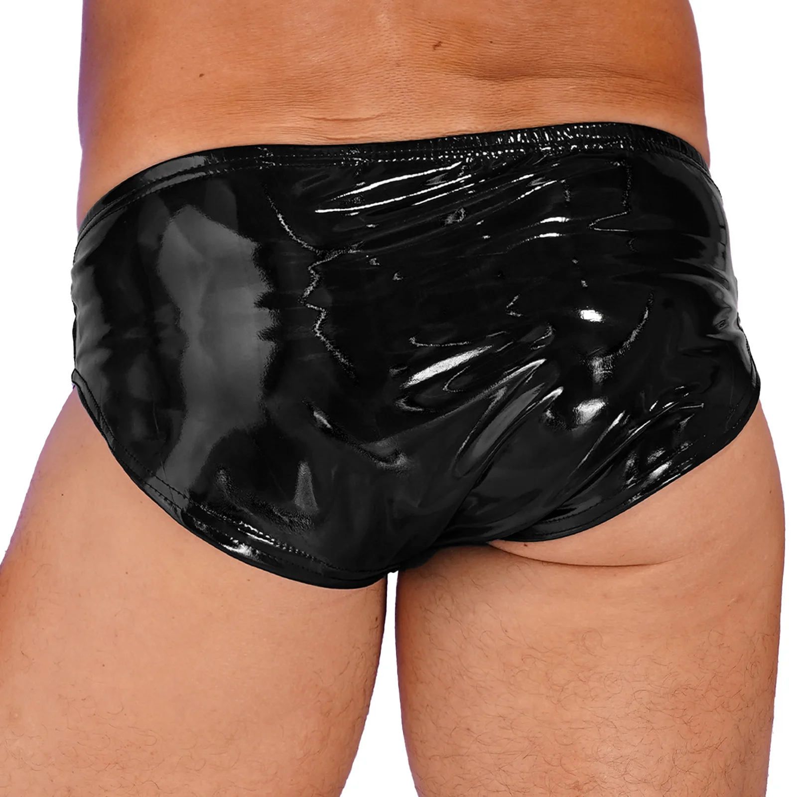 Mens Latex Panties Wet Look Patent Leather Briefs Underwear Club Dancing Performance Elastic Waistband Underpants