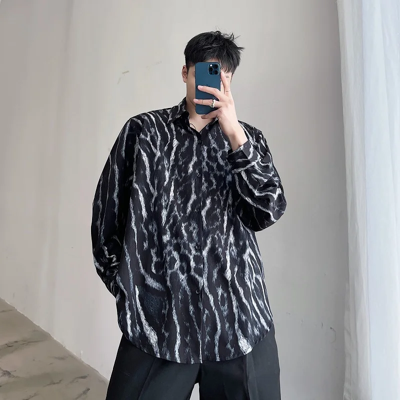 

Trendy Watercolor Tie Dye Leopard Print Long Sve irt Men Women Sle Spring Summer Faion Casual Loose Fit Polyester Fiber