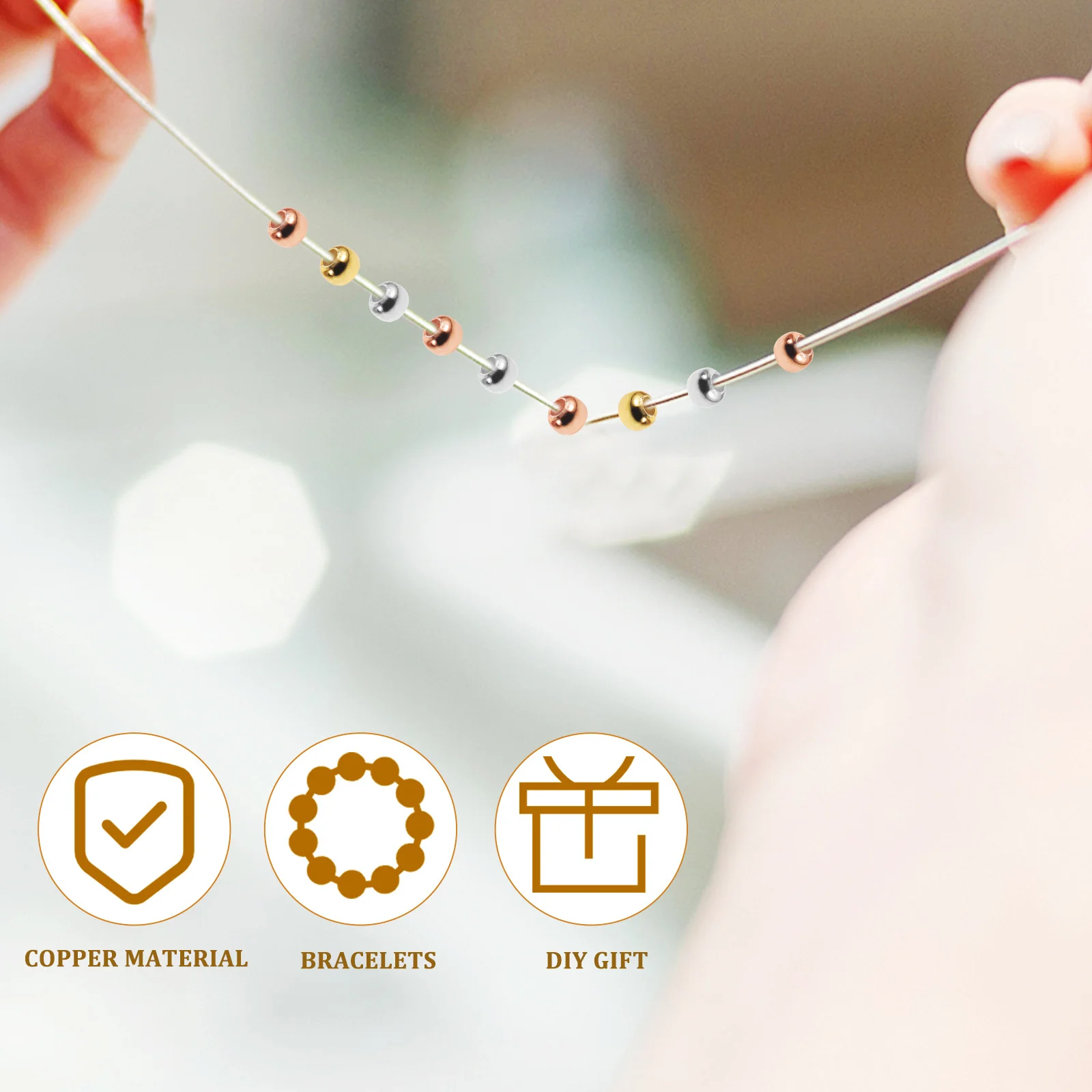 60Pcs Silver Round Spacer Beads Loose Beads for Jewelry Making DIY Crafts Bracelet Necklace Accessories Supplies