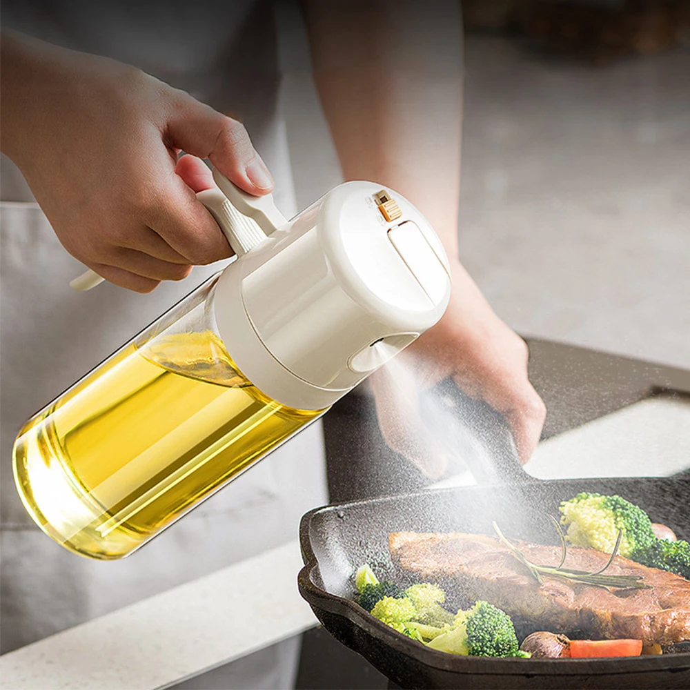 550ML Upgrade Oil Spray Bottle For Cooking BBQ Glass Oil Bottle 2 in 1 Oil Dispensers Olive Oil Sprayer Mister Kitchen Gadgets