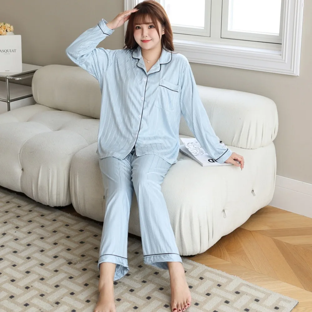 Women's Sleepwear 2 Piece Sets New Autumn Long Sleeve Pajamas for Woman Nightwear 5XL Large Pyjamas Home Set Female Homewear 3