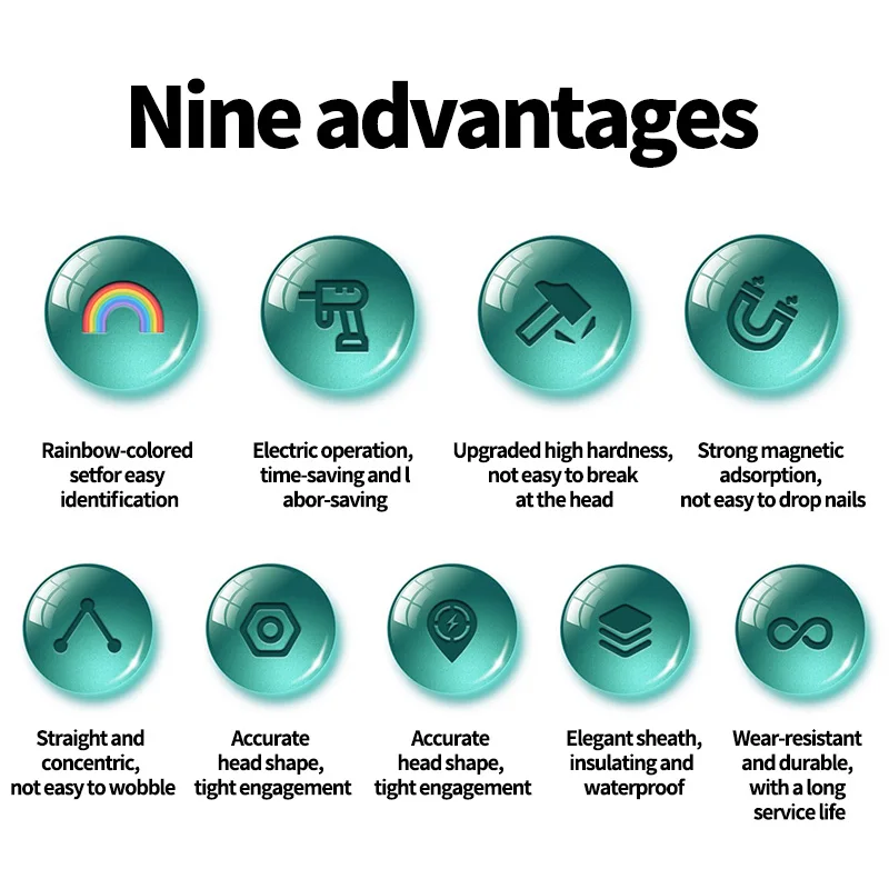 GREENERY Rainbow Hex Head Allen Wrench Screwdriver Bit Set S2 Tungsten Steel Multi-Size Impact Quick Release for Electric Drill