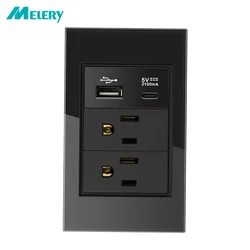 Melery US Power Wall Socket messico USB Type-C Outlet Light Switch Canada Pole PC/Glass Panel Plate Office Kitchen Home Appliance