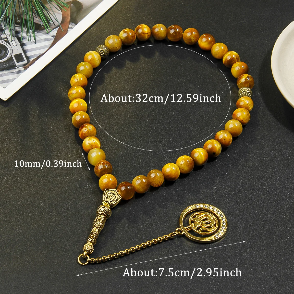 Klassisches muslimisches Gebetsarmband mit 10-mm-Perlen aus Tigeraugenstein – Pilger-Gebetsarmband – Ideales Geschenk für Eid al-Fitr und Ramadan – Detail 6