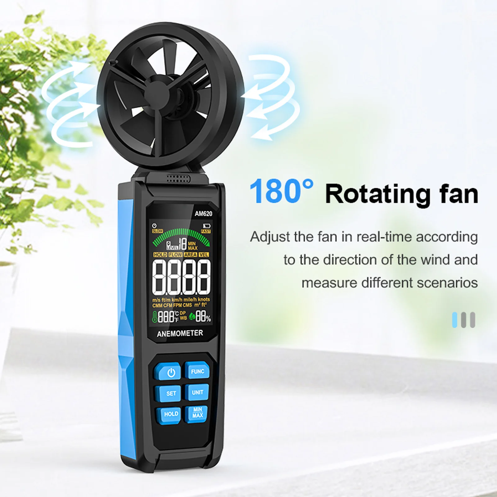 AM620 Handheld Anemometer Featuring Frequency Conversion Working Mode and 9999 Maximum Display Count for Readings