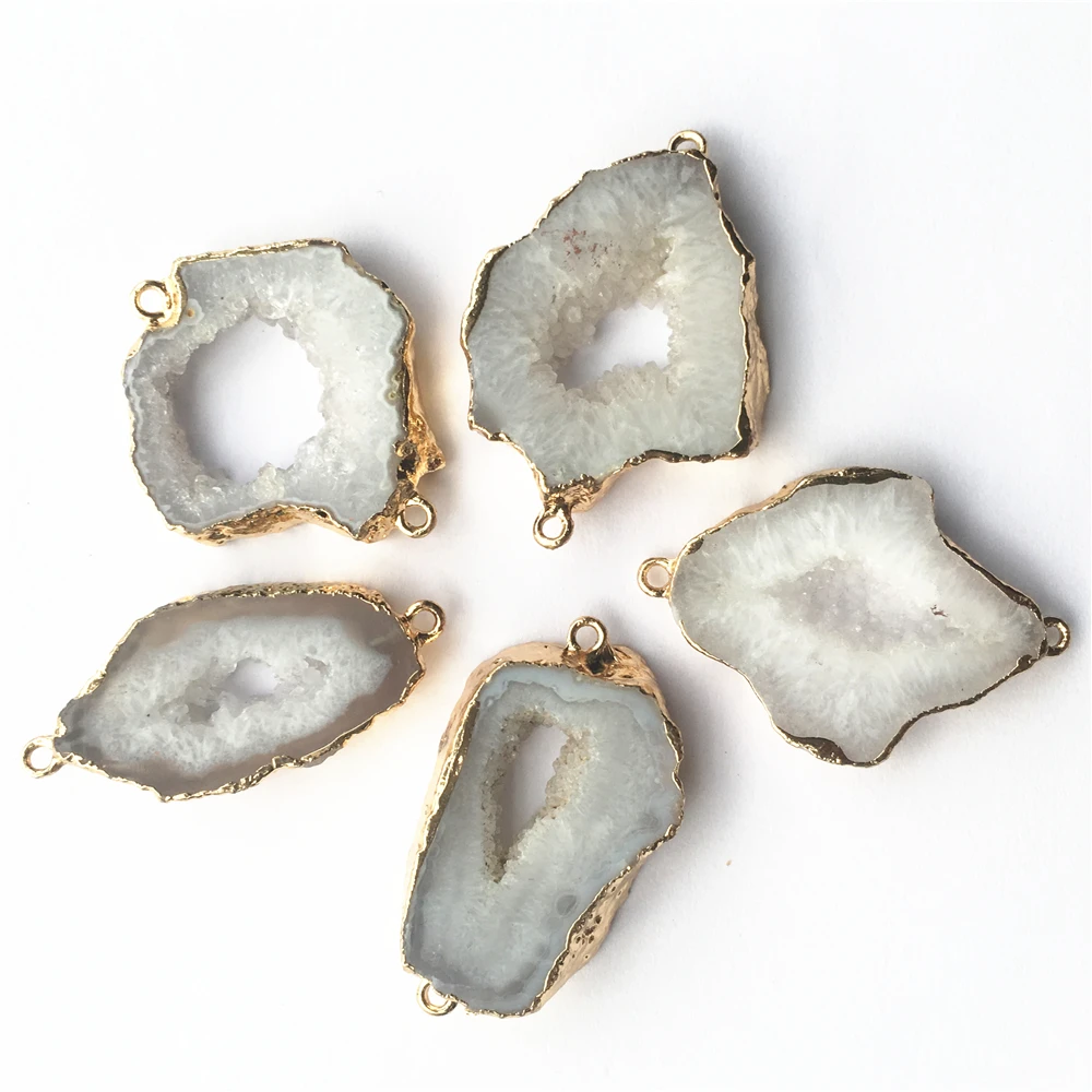 

New Natural Stones White Agates Slice Reiki Druzys Pendant Connectors Irregular Raw for DIY Women Jewelry Making 5PCS Wholesale