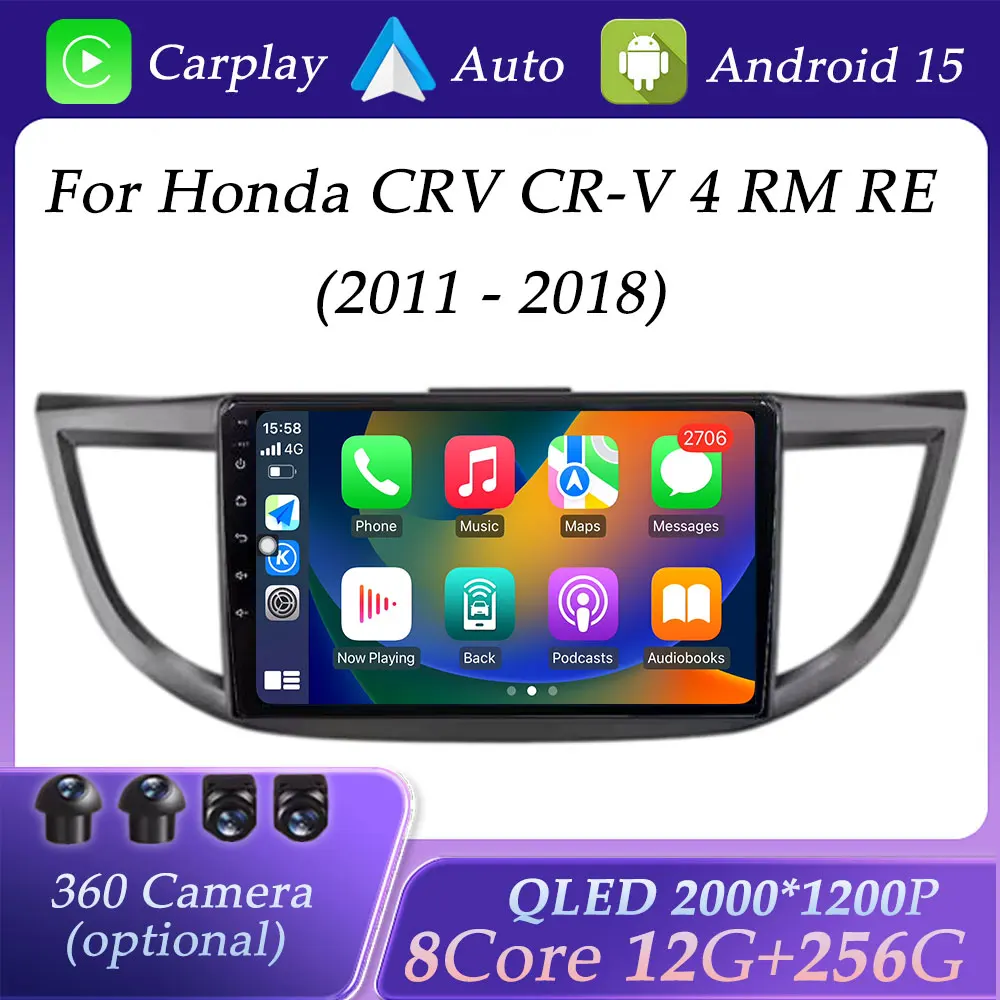 

Android 15 QLED Screen Carplay for Honda CRV CR-V 4 RM RE 2011 - 2018 Car Radio Multimedia Player GPS Navigation DSP Stereo WiFi