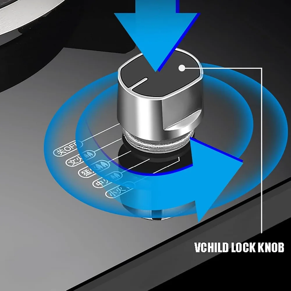 Gas cooktop Desktop Burner Cooker gas hob Built-in Kitchen Stove，Desktop Hob Cooking ， Black Tempered Glass/Stainless Steel Cook