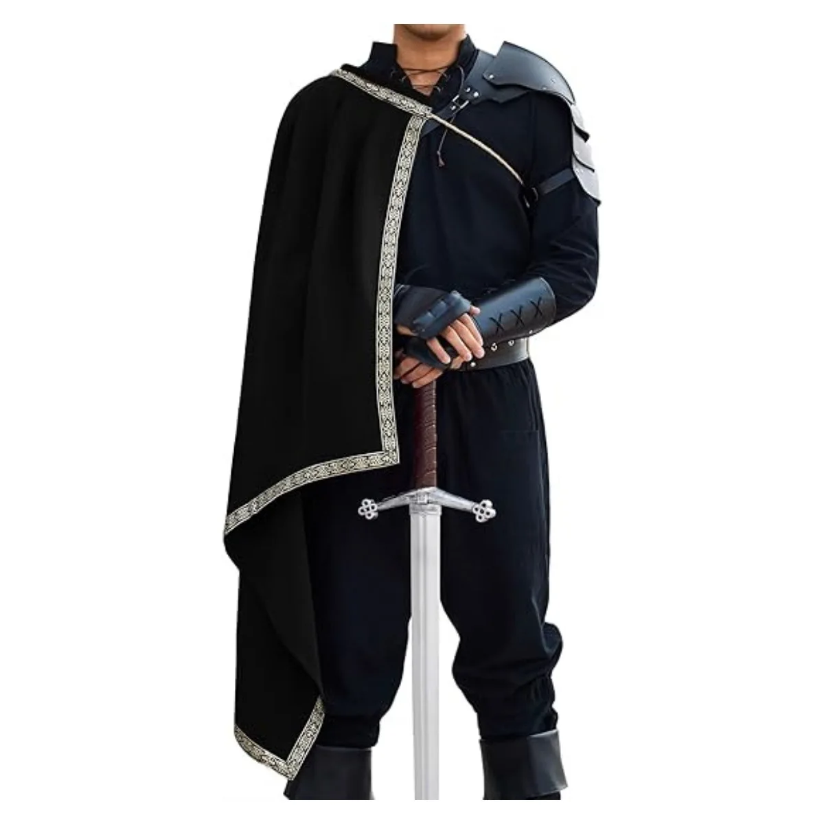 Middeleeuwse Tudor Mantel Renaissance Ridder Heren Halve Schouder Cape Zwarte Capuchon Bolero Ranger Cape Larp Kostuum Halloween Jas 2025