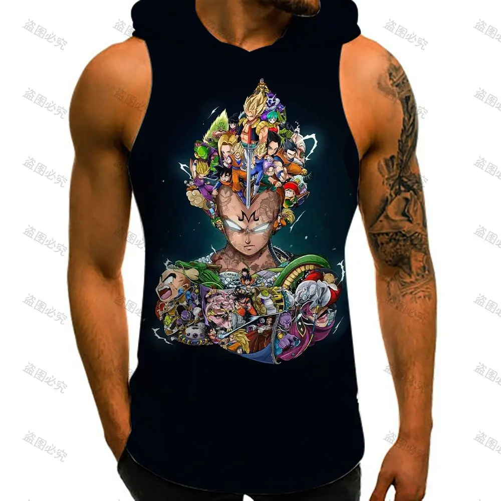 Vest With Hood Summer Dragon Ball Z High Street Running Tank Top Men Trend Sleeveless Vests Bodybuilding Fashion Men's Clothes