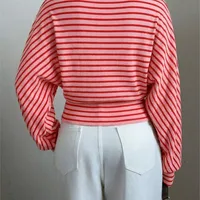 Women’s Loose Tunic Tops Basic Long Sleeve Round Neck Stripes Print T-Shirts Spring Autumn Blouses Y2K Vintage Streetwear - Image 2
