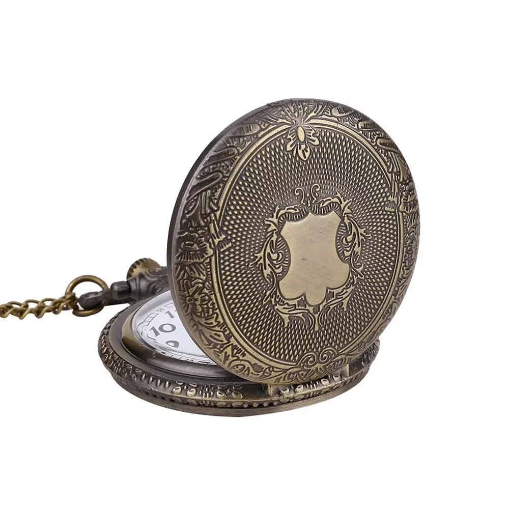 8129New European retro quartz pocket watch large double-sided engraving wall chart shield open cover pocket watch with chain