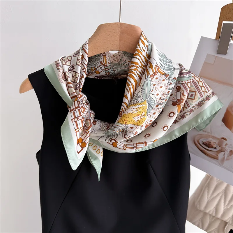 Syal Kotak-kotak Persegi Sutra Merek Mewah Syal Dasi Rambut Leher Satin Wanita Syal Kerja Lembut 2025 Kepala Jilbab Baru Foulard Wanita