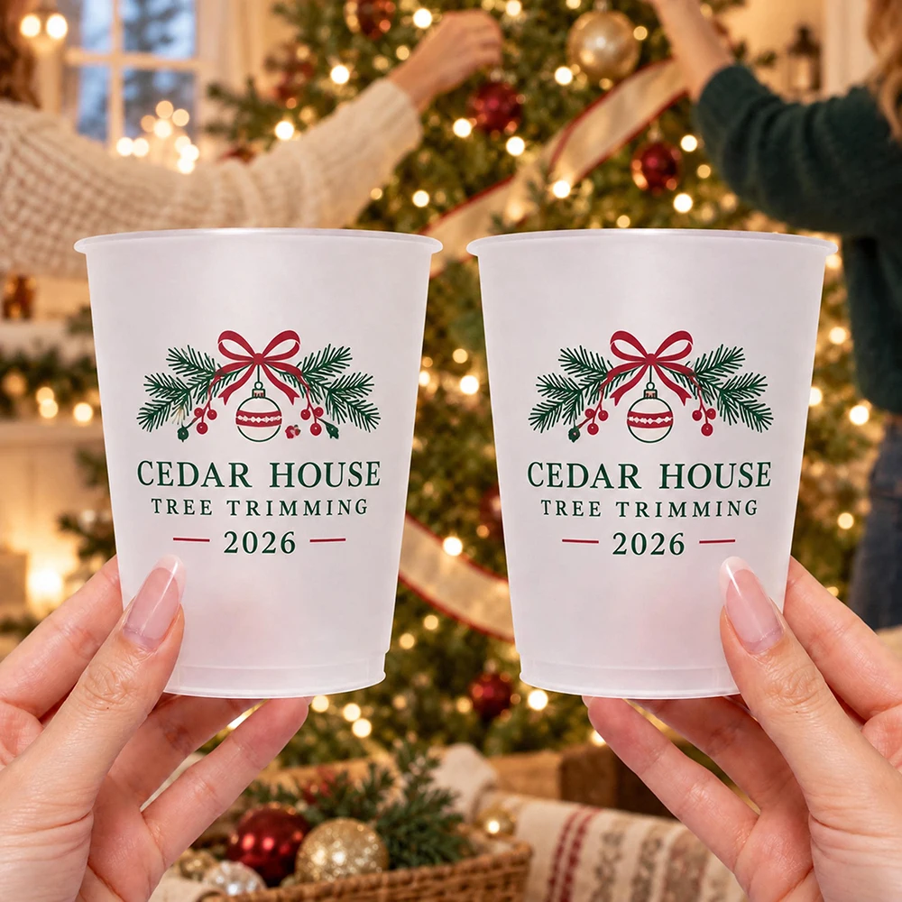 2026 New Christmas Party Frosted Plastic Cups, Holiday Tree Reusable Drink Tumblers for Winter Wedding and Birthday Party Favors