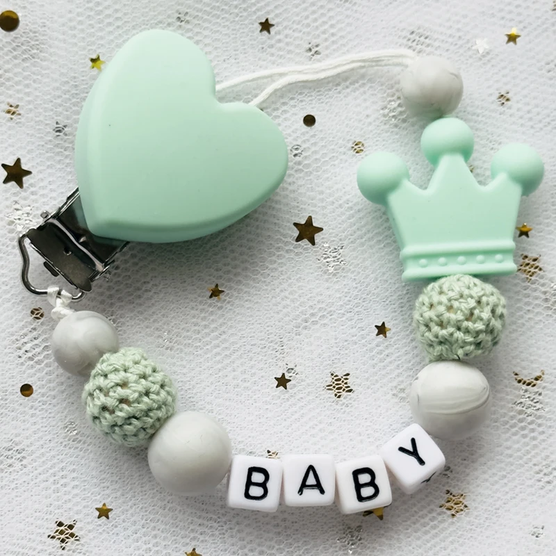 2024 Custom Baby Pacifier Clip Name Handmade Beech Personalized Wooden Chain Silicone Holder Baby Teether Toys Newborn Chew Gift