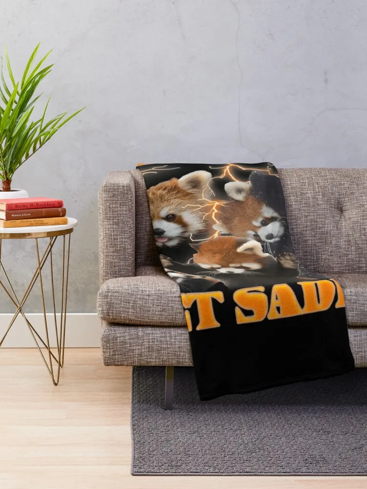 Even Baddies Get Saddies Funny Red Panda Meme Throw Blanket Shaggy Hairy blankets ands sofa bed Blankets