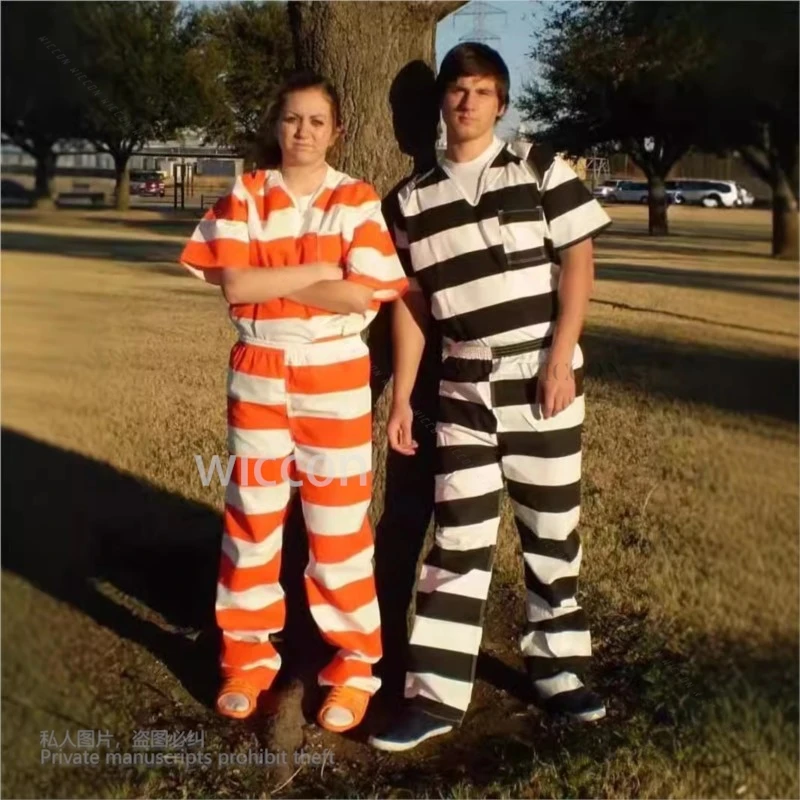 زي سجين مخطط جديد للهالوين لعام 2025 زي لعب الأدوار للبالغين والنساء والرجال قماش تنكري لحفلات الهالوين