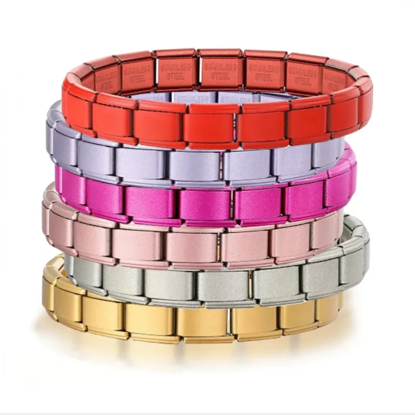 Happylife Matte Italian Modular Charm Bracelet 9mm Stainless Steel Elastic Watch Band Link Base Chain for DIY Jewelry Making
