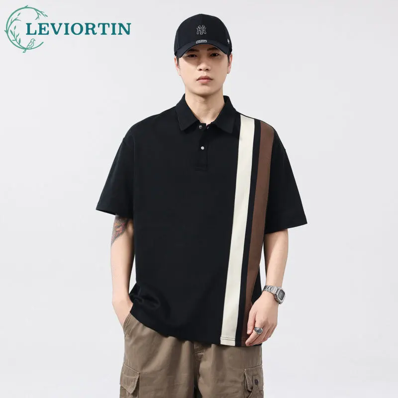 Summer new loose casual short sleeved lapel shirt, high-end color blocking texture, light luxury short sleeved polo shirt
