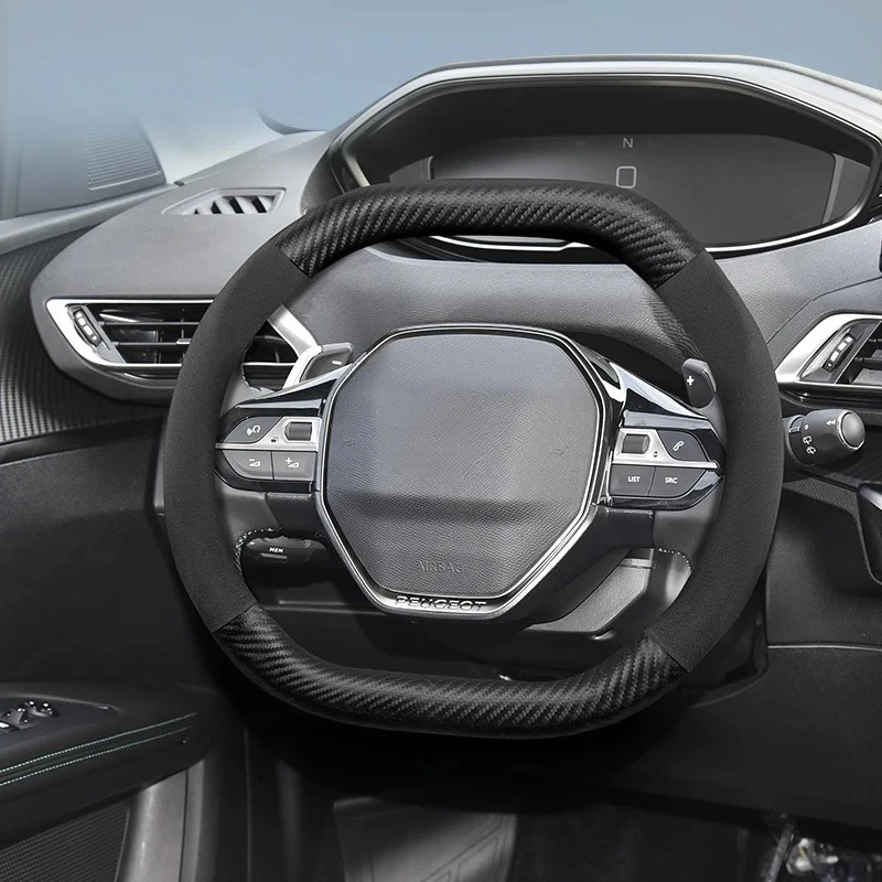 

Замшевый матовый чехол на руль из углеродного волокна для Peugeot 206 208 3008 308 207 307 2008 508 5008 407 107