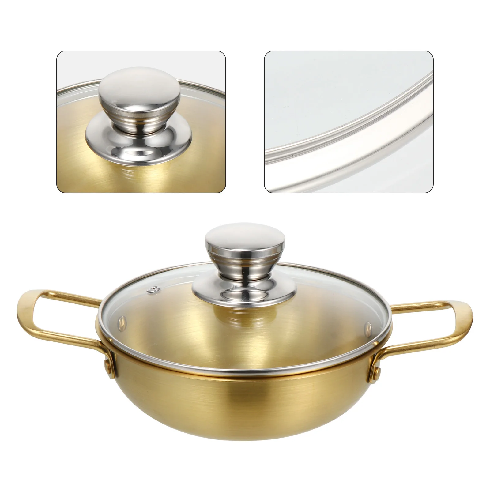 1 مجموعة الذهبي وعاء رامين من الفولاذ المقاوم للصدأ مع غطاء بكلتا الأذنين المخزون غير عصا مقلاة الطبخ الثقيلة لاستخدام المطبخ العلوي للموقد