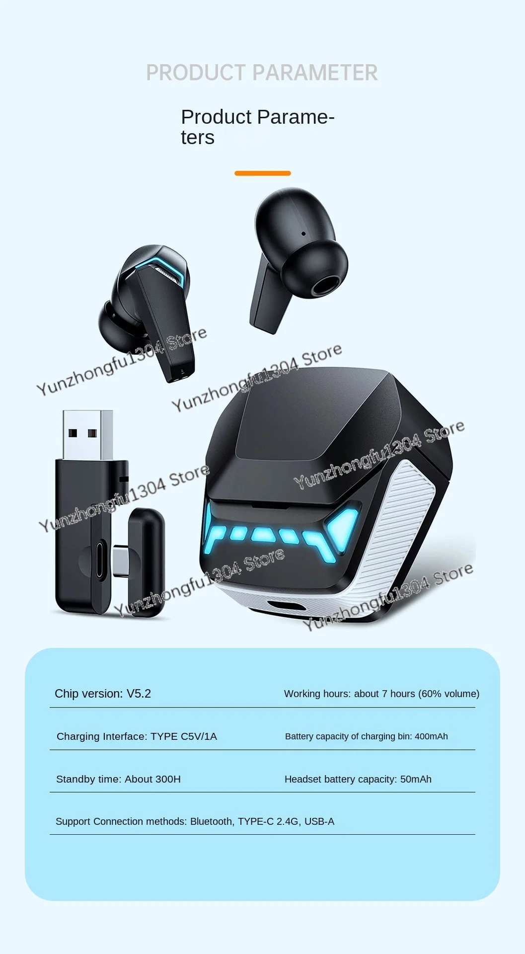 2.4G dual-mode Bluetooth TWS handheld gaming, esports, low latency music, cool mobile phone and computer universal headphones