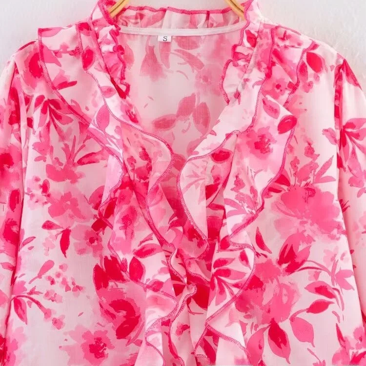 Loose Long Sve Layered Decorative irt JNLEAOG Women's Faion Autumn New Sle Wind Polyester Fiber V-ne Button Closure