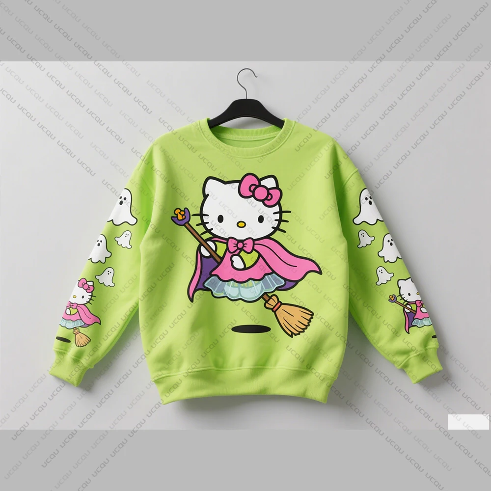 2025 Autumn Winter Hello Kitty Print Women's Sweatshirt Sporty Casual Style With Plus Size Streetwear Trendy Hip-Hop Style
