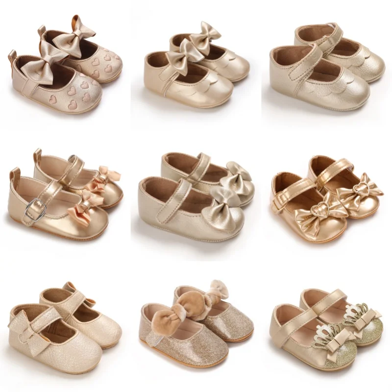 Scarpe da principessa dorate per bambini primaverili e autunnali Scarpe singole con suola morbida per bambini Scarpe casual per bambina Scarpe in pelle per bambini