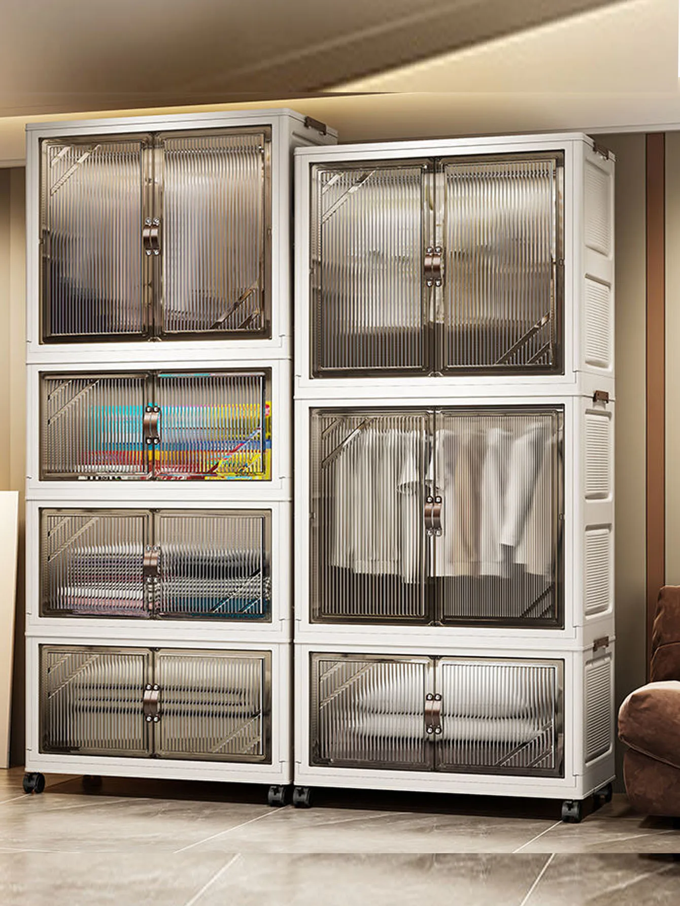 

Double Door Foldable Storage Cabinet Mobile Home Living Furniture Durable Large Capacity Renting Essentials