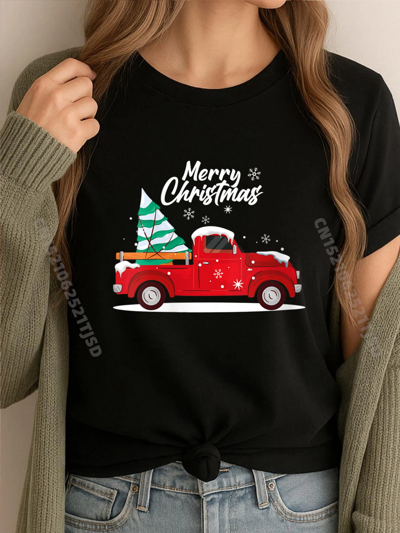 

Womens Red Truck Christmas Tree Shirts Graphic Tee Luxury Clothes Woman