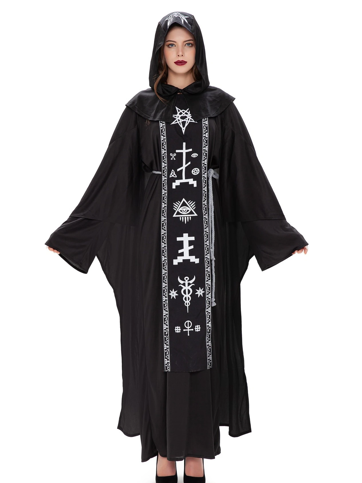 ハロウィン 女性用 コスプレ ダークウィッチ ヴァンパイア 修道女 子供 大人 ブラック チュール ロングドレス ゴシックスタイル ポリエステル素材