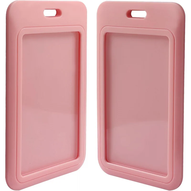 

2 Pack Sliding ID Badge Holder, Hard Plastic Vertical Card Protector with Crystal Clear Window for Office School Hospital Use,