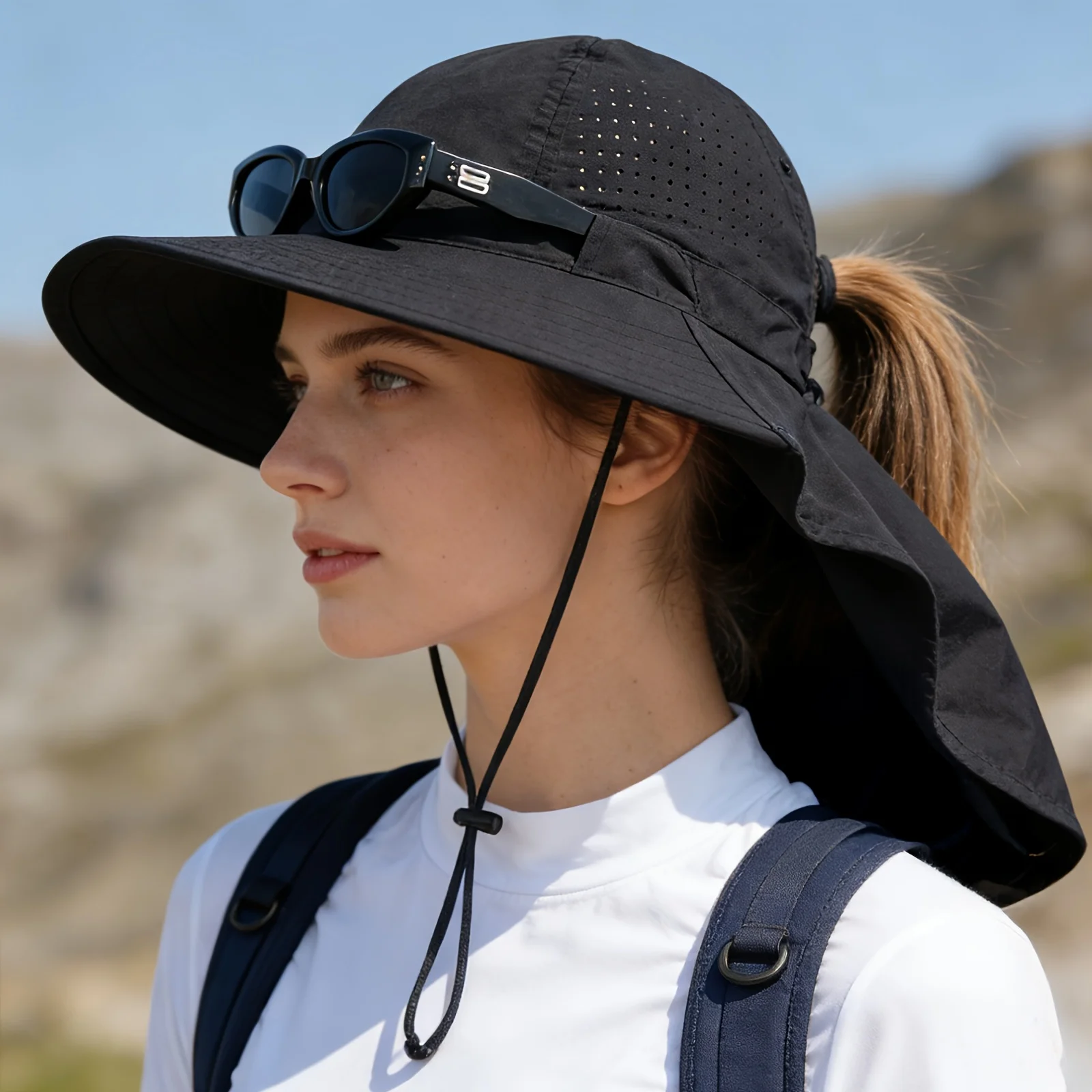 Women's Summer Breathable Sun Protection Foldable Shawl Sun Hat Suitable for Outdoor Activities Hiking Beach Vacations